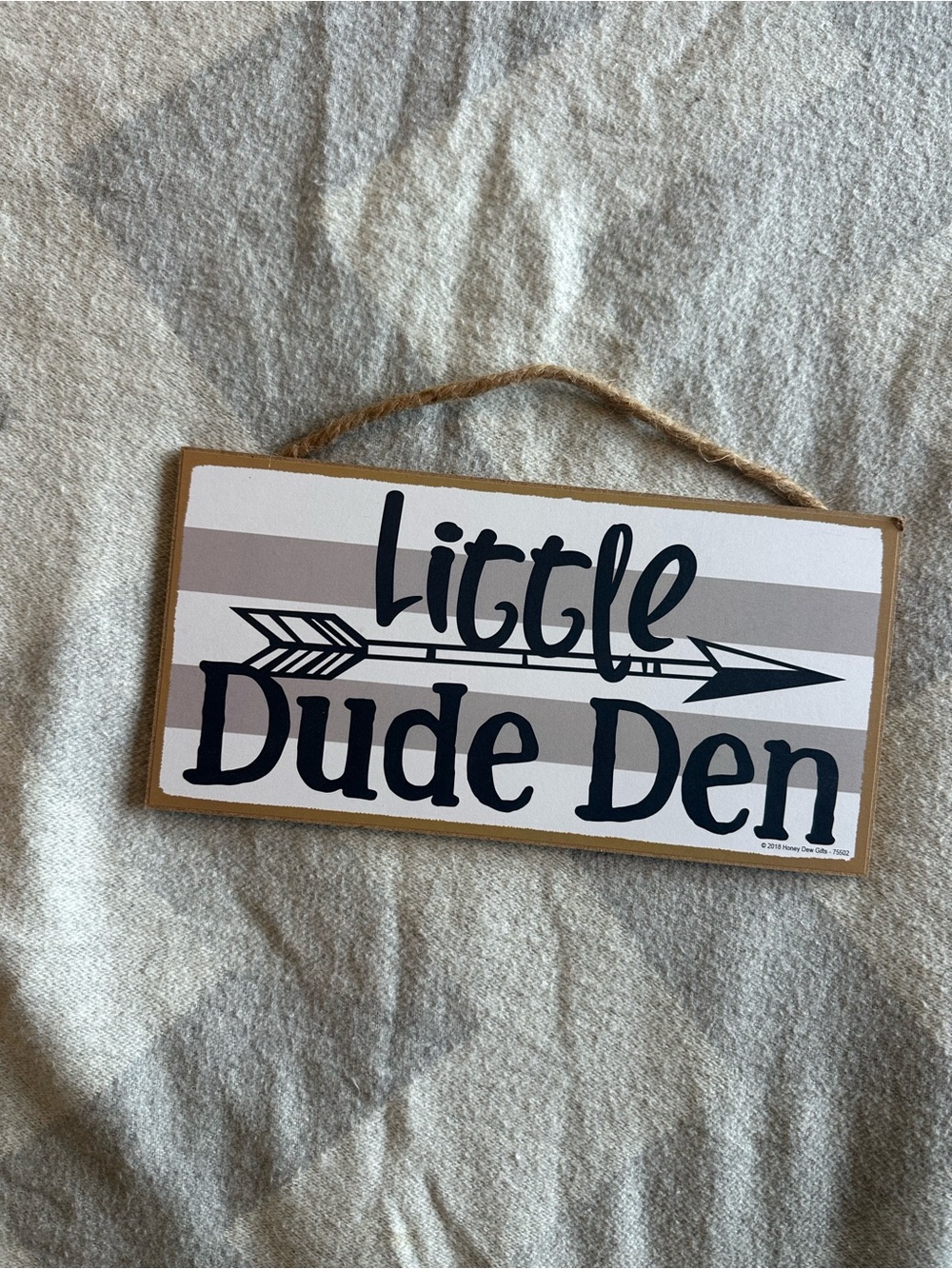 Little Dude Den Wall Sign - Neutral Striped Nursery Decor